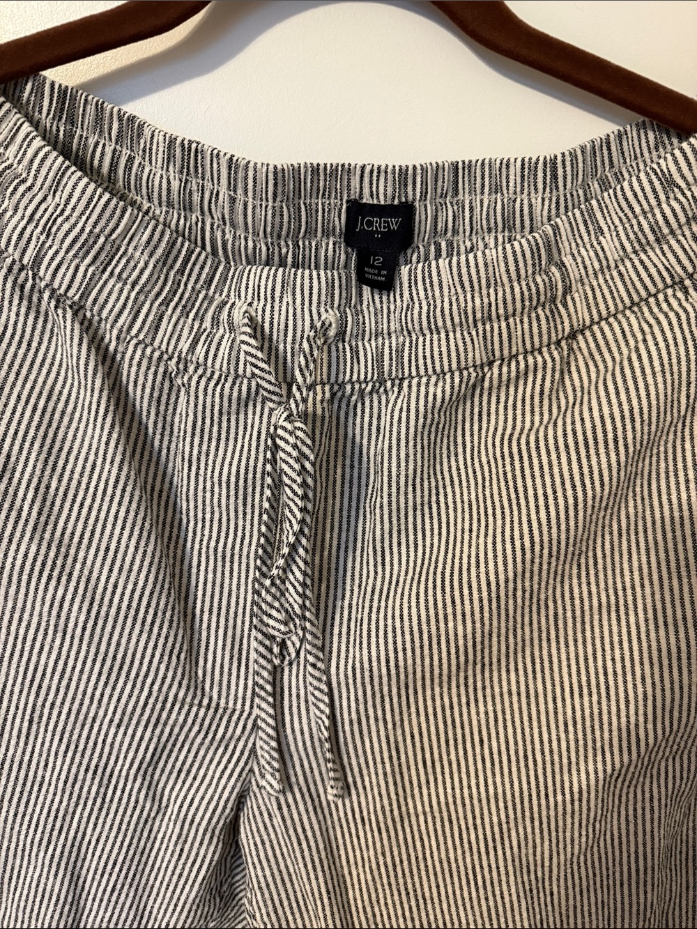 J. Crew outlet linen blend Black & White striped ankle Drawstring cuffed pants